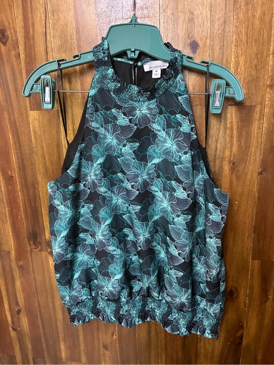 Allison Joy Tops - Allison Joy Black Halter Top Tank with Teal Floral Accents  (M)